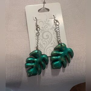 Handmade polymer clay tropical leaves. Earrings.